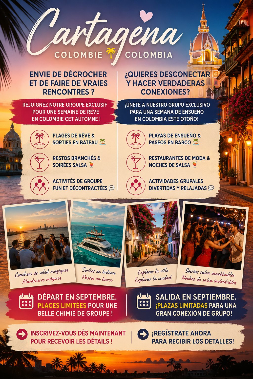 Inscrivez-vous pour le prochain voyage à destination de Carthagène.